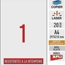 e01-10071- 20 hojas adhesivas A4 - PLATA MATE resistentes a la intemperie - APLI - Imagen 1