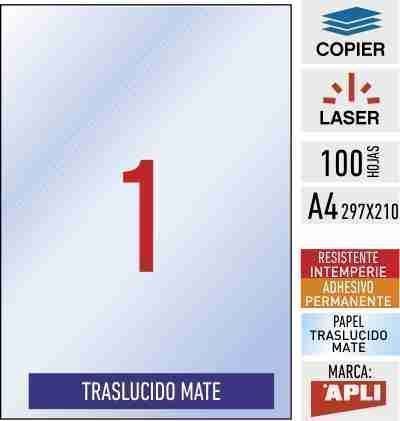 e01-11919 - 100 hojas adhesivas A4 - Transparente MATE - resistente intemperie - APLI - Imagen 1