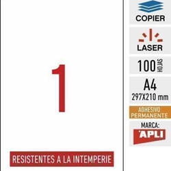 e01-12121- 100 hojas A4 adhesivas Blanco MATE - resistentes a la intemperie - 210 x 297 mm - Imagen 1