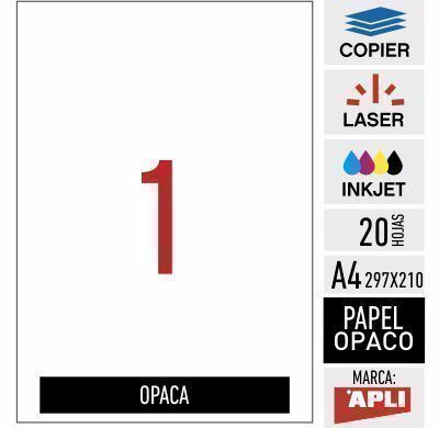 e01b-11709 - 20 hojas adhesivas OPACA 100%  - No Transparenta - APLI - Imagen 1