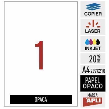 e01b-11709 - 20 hojas adhesivas OPACA 100%  - No Transparenta - APLI - Imagen 1