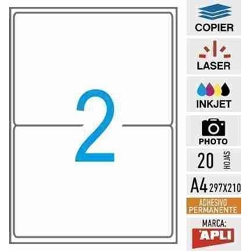 e02-02925 - 20 adhesivos A4 - Inkjet ALTO BRILLO CALIDAD FOTO - 178 x 127 mm - APLI - Imagen 1