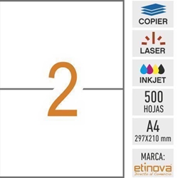 e02 - 500 hojas adhesivas DIN A4 - 2 etiquetas por hoja - 210 x 148,5 mm - Imagen 1