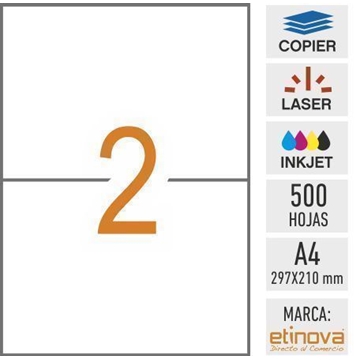 e02 - 500 hojas DIN A4 - Etiqueta blanca en hojas - 210 x 148,5 mm - Imagen 1