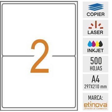 e02A - 500 hojas DIN A4 - Etiqueta blanca en hojas - 199,6 x 144,5 mm - Imagen 1