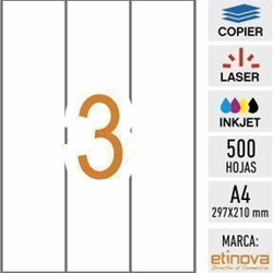 e03AP - 500 hojas DIN A4 - Etiqueta blanca en hojas - 70 x 297 mm - Imagen 1