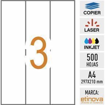 e03AP - 500 hojas DIN A4 - Etiqueta blanca en hojas - 70 x 297 mm - Imagen 1
