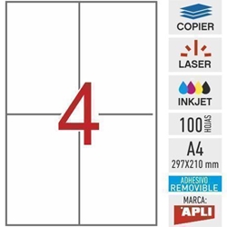 e04-03058 - 100 hojas adhesivas A4 de quita y pon - 105 x 148 mm - APLI - Imagen 1
