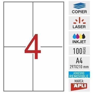 e04-03058 - 100 hojas adhesivas A4 de quita y pon - 105 x 148 mm - APLI - Imagen 1
