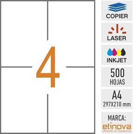 e04 - 500 hojas DIN A4 - Etiqueta blanca en hojas - 105 x 148 mm - Imagen 1