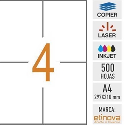 e04 - 500 hojas DIN A4 - Etiqueta blanca en hojas - 105 x 148 mm - Imagen 1