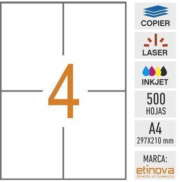 e04 - 500 hojas DIN A4 - Etiqueta blanca en hojas - 105 x 148 mm - Imagen 1