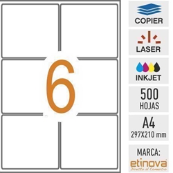 e06 - 500 hojas DIN A4 - Etiqueta blanca en hojas - 99,1 x 93,1 mm - Imagen 1