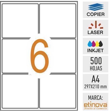 e06 - 500 hojas DIN A4 - Etiqueta blanca en hojas - 99,1 x 93,1 mm - Imagen 1