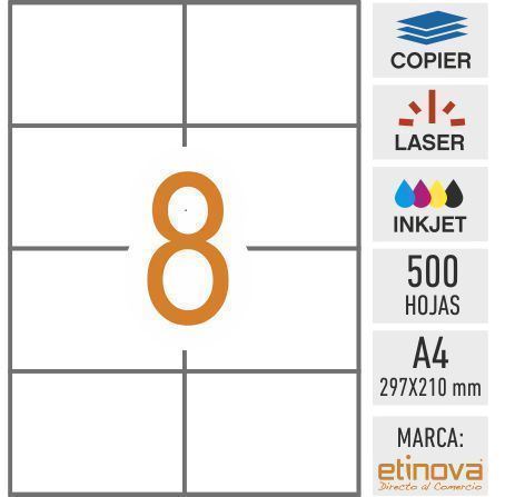 e08 - 500 hojas DIN A4 - Etiqueta blanca en hojas - 105 x 74 mm - Imagen 1