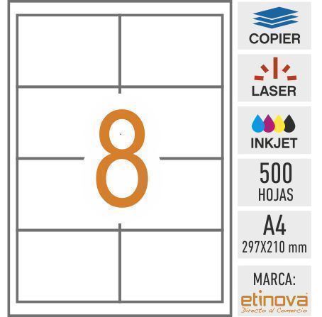 e08B - 500 hojas DIN A4 - Etiqueta blanca en hojas - 97 x 67,7 mm - Imagen 1