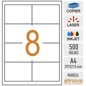 e08B - 500 hojas DIN A4 - Etiqueta blanca en hojas - 97 x 67,7 mm - Imagen 1