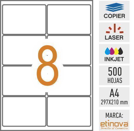 e08C - 500 hojas DIN A4 - Etiqueta blanca en hojas - 99,1 x 67,7 mm - Imagen 1