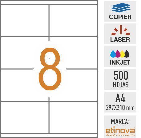 e08D - 500 hojas DIN A4 - Etiqueta blanca en hojas - 105 x 70 mm - Imagen 1