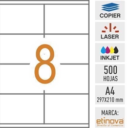 e08D - 500 hojas DIN A4 - Etiqueta blanca en hojas - 105 x 70 mm - Imagen 1