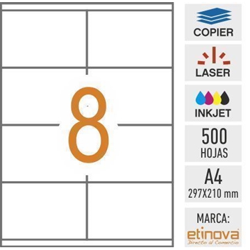 e08D - 500 hojas DIN A4 - Etiqueta blanca en hojas - 105 x 70 mm - Imagen 1