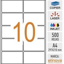 e10 - 500 hojas DIN A4 - Etiqueta blanca en hojas - 99,1 x 57 mm - Imagen 1