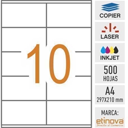 e10B - 500 hojas DIN A4 - Etiqueta blanca en hojas - 105 x 57 mm - Imagen 1