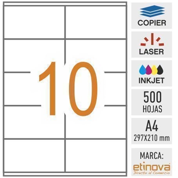 e10B - 500 hojas DIN A4 - Etiqueta blanca en hojas - 105 x 57 mm - Imagen 1