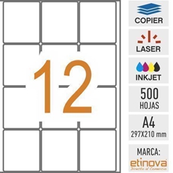 e12 - 500 hojas DIN A4 - Etiqueta blanca en hojas - 63,5 x 72 mm - Imagen 1