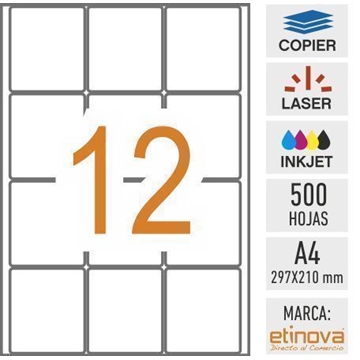 e12 - 500 hojas DIN A4 - Etiqueta blanca en hojas - 63,5 x 72 mm - Imagen 1