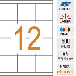 e12B - 500 hojas DIN A4 - Etiqueta blanca en hojas - 70 x 67,7 mm - Imagen 1