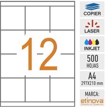 e12B - 500 hojas DIN A4 - Etiqueta blanca en hojas - 70 x 67,7 mm - Imagen 1