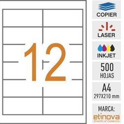 e12C - 500 hojas DIN A4 - Etiqueta blanca en hojas - 97 x 42,4 mm - Imagen 1