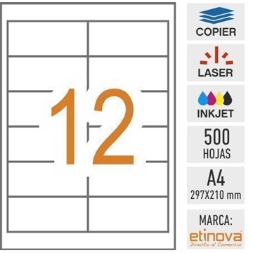 e12C - 500 hojas DIN A4 - Etiqueta blanca en hojas - 97 x 42,4 mm - Imagen 1