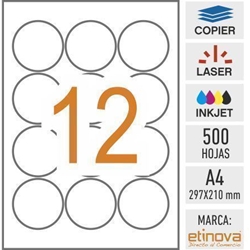 e12E - 500 hojas DIN A-4 - Etiqueta blanca en hojas - 60 mm diámetro - Imagen 1