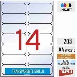 e14-10052 - 20 hojas transparentes BRILLO poliéster - DIN A4 APLI - 99,1 x 38,1 mm - Imagen 1