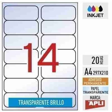 e14-10052 - 20 hojas transparentes BRILLO poliéster - DIN A4 APLI - 99,1 x 38,1 mm - Imagen 1
