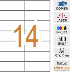 e14B - 500 hojas DIN A4 - Etiqueta blanca en hojas - 105 x 42,4 mm - Imagen 1