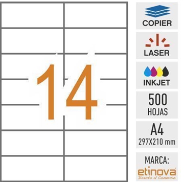 e14B - 500 hojas DIN A4 - Etiqueta blanca en hojas - 105 x 42,4 mm - Imagen 1
