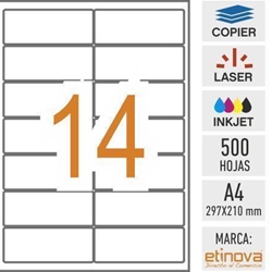e14C - 500 hojas DIN A4 - Etiqueta blanca en hojas - 99,1 x 38,1 mm - Imagen 1