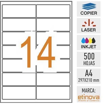 e14C - 500 hojas DIN A4 - Etiqueta blanca en hojas - 99,1 x 38,1 mm - Imagen 1