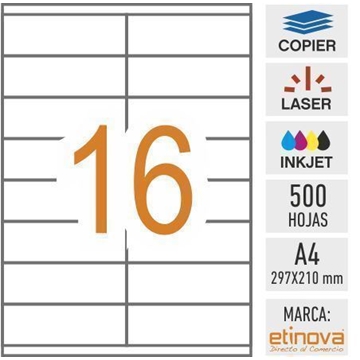 e16B - 500 hojas DIN A4 - Etiqueta blanca en hojas - 105 x 35 mm - Imagen 1