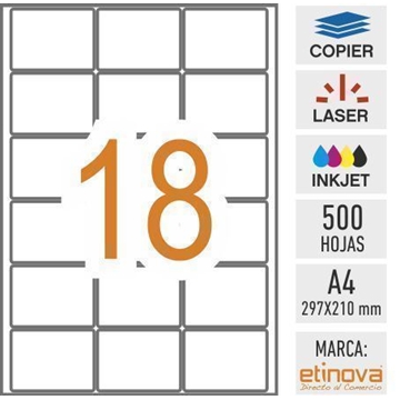 e18 - 500 hojas DIN A4 - Etiqueta blanca en hojas - 63,5 x 46,6 mm - Imagen 1
