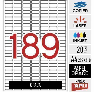 e189b-11706 - 20 hojas A4 adhesivo OPACO 100% - tapaprecios Apli - 25,4 x 10 mm - Imagen 1