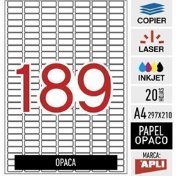 e189b-11706 - 20 hojas A4 adhesivo OPACO 100% - tapaprecios Apli - 25,4 x 10 mm - Imagen 1