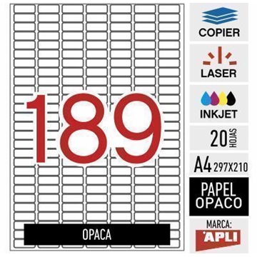 e189b-11706 - 20 hojas A4 adhesivo OPACO 100% - tapaprecios Apli - 25,4 x 10 mm - Imagen 1