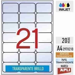 e21-10967- 20 hojas A4 transparentes BRILLO INKJET poliéster - CD y DVD - 63,5 x 38,1 mm - APLI - Imagen 1