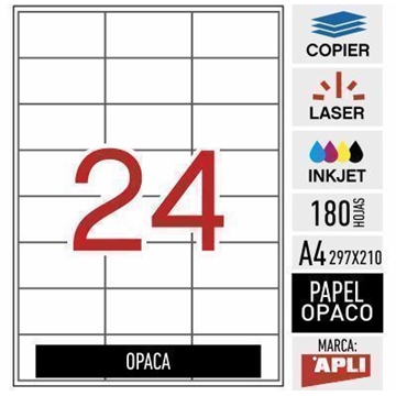 e24b-11708 - 20 hojas DIN A4 Apli - 100% Opaca - NO TRANSPARENTA - 70 x 37 mm - Imagen 1