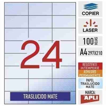 e24b-11918 - 100 hojas adhesivas A4 - Traslúcido mate Apli - 70 x 37 mm - Imagen 1
