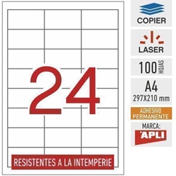 e24b-12966 - 100 hojas adhesivas A4 Apli - BLANCO resistentes a la intemperie - 64,6 x 33,8 mm - Imagen 1